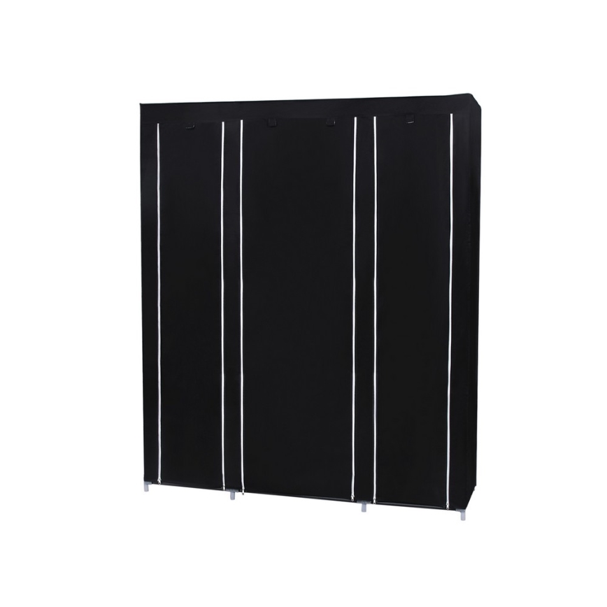 Tekstilna omara za shranjevanje s policami in obešalno palico MATIS 150x175x45 cm črna