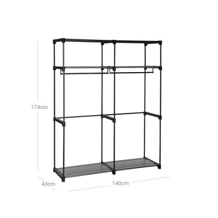 Tekstilna omara za shranjevanje z policami in garderobno palico MATIS 140x174 cm siva