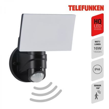 Telefunken 304305TF - LED Zunanja stenska svetilka s senzorjem LED/24W/230V IP44 črna