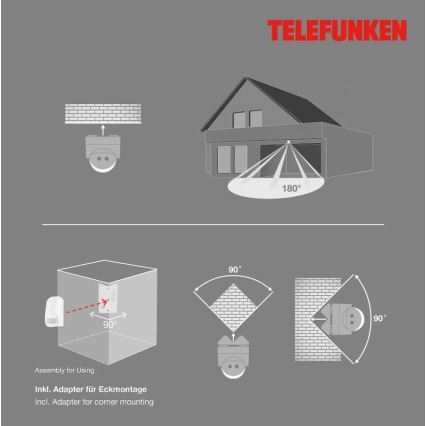 Telefunken 306506TF - Zunanji senzor gibanja 180° IP44 bela