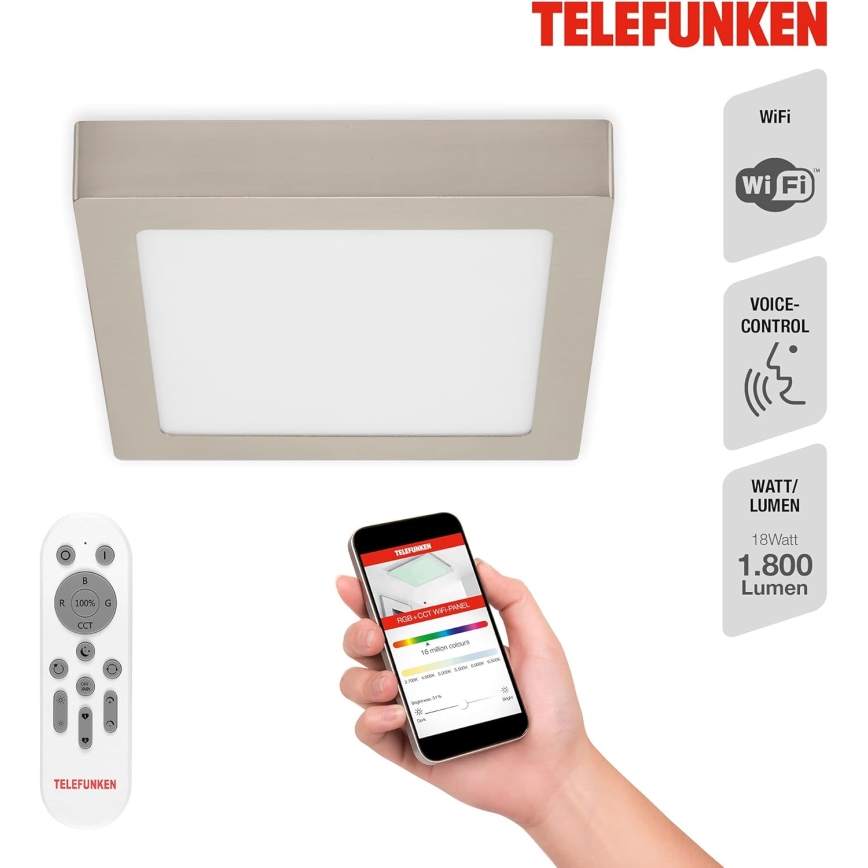 Telefunken 309602TF - LED RGBW Zatemnitvena stropna svetilka LED/18W/230V 2700-6500K Wi-Fi Tuya