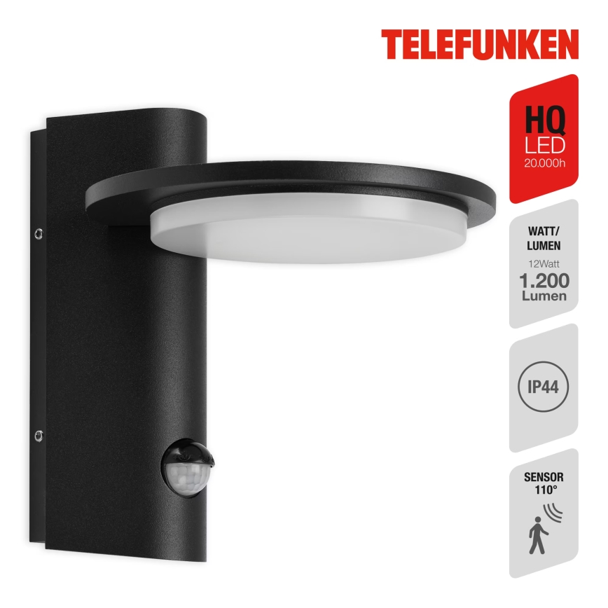 Telefunken 312505TF-LED Zunanja stenska svetilka s senzorjem LED/10W/230V IP44 črna