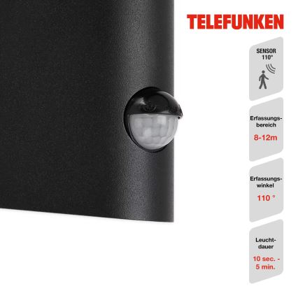 Telefunken 312505TF-LED Zunanja stenska svetilka s senzorjem LED/10W/230V IP44 črna