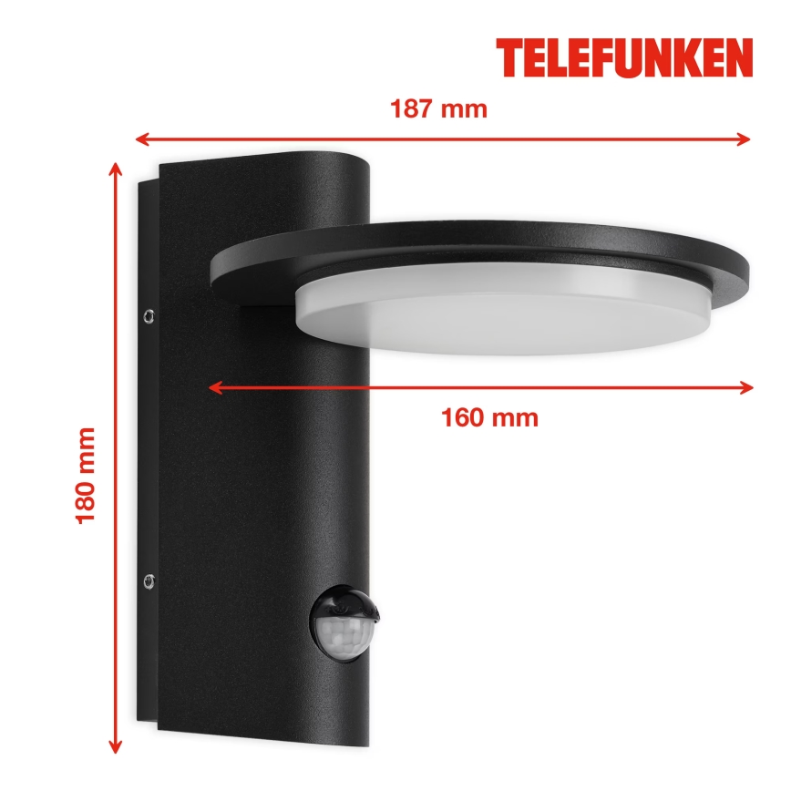 Telefunken 312505TF-LED Zunanja stenska svetilka s senzorjem LED/10W/230V IP44 črna