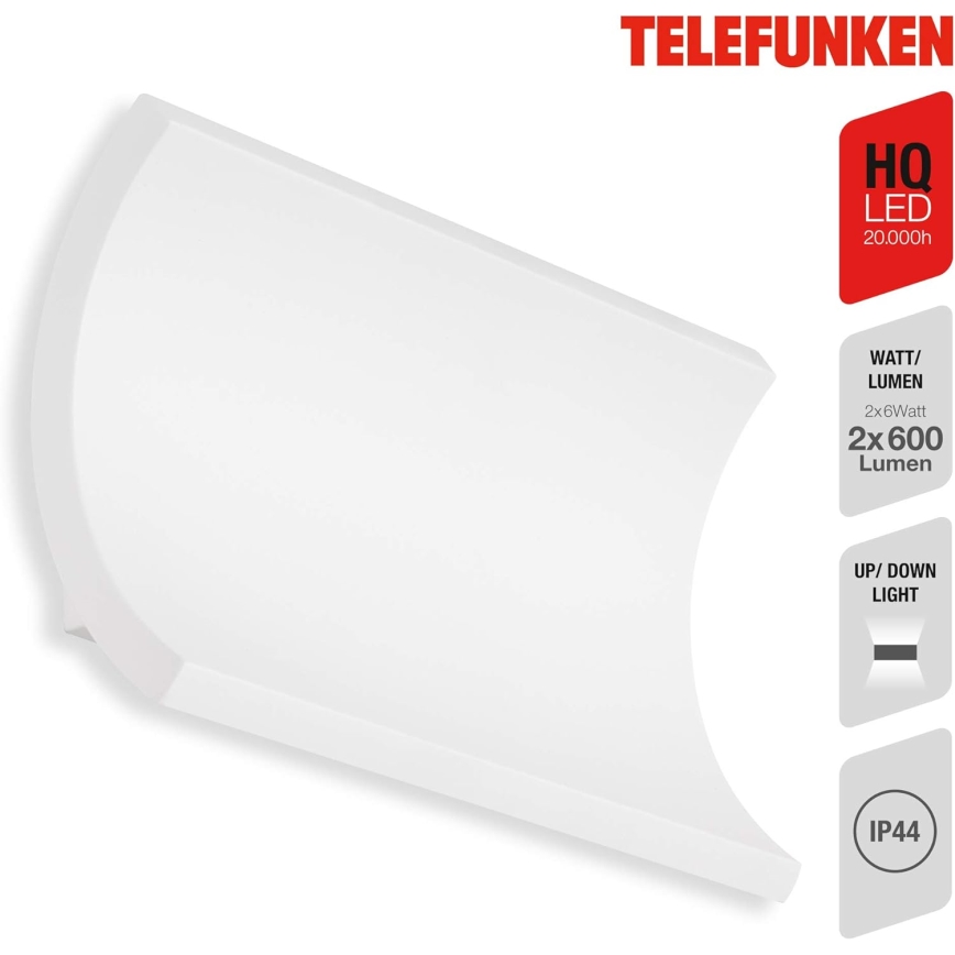 Telefunken 312806TF - LED Zunanja stenska svetilka 2xLED/6W/230V IP44 bela