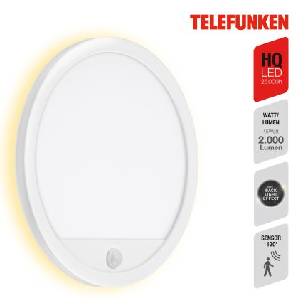 Telefunken 313706TF - LED Zunanja stenska svetilka s senzorjem LED/15W/230V IP44 bela