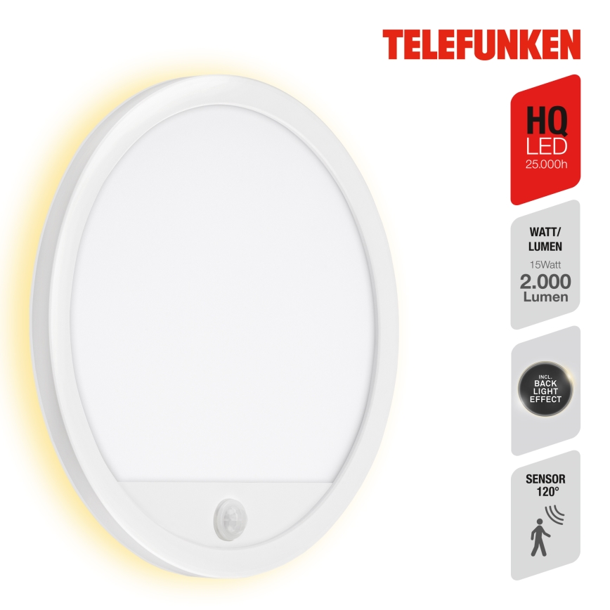 Telefunken 313706TF - LED Zunanja stenska svetilka s senzorjem LED/15W/230V IP44 bela