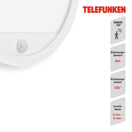 Telefunken 313706TF - LED Zunanja stenska svetilka s senzorjem LED/15W/230V IP44 bela