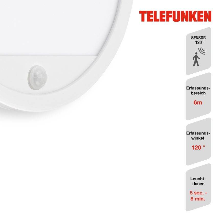 Telefunken 313706TF - LED Zunanja stenska svetilka s senzorjem LED/15W/230V IP44 bela