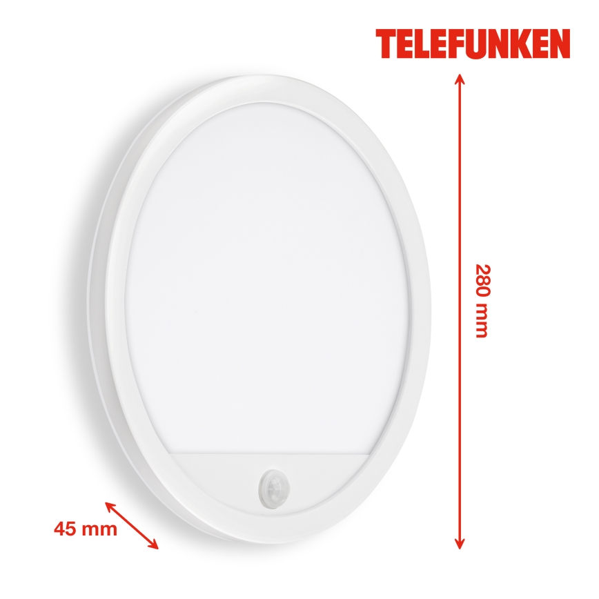 Telefunken 313706TF - LED Zunanja stenska svetilka s senzorjem LED/15W/230V IP44 bela