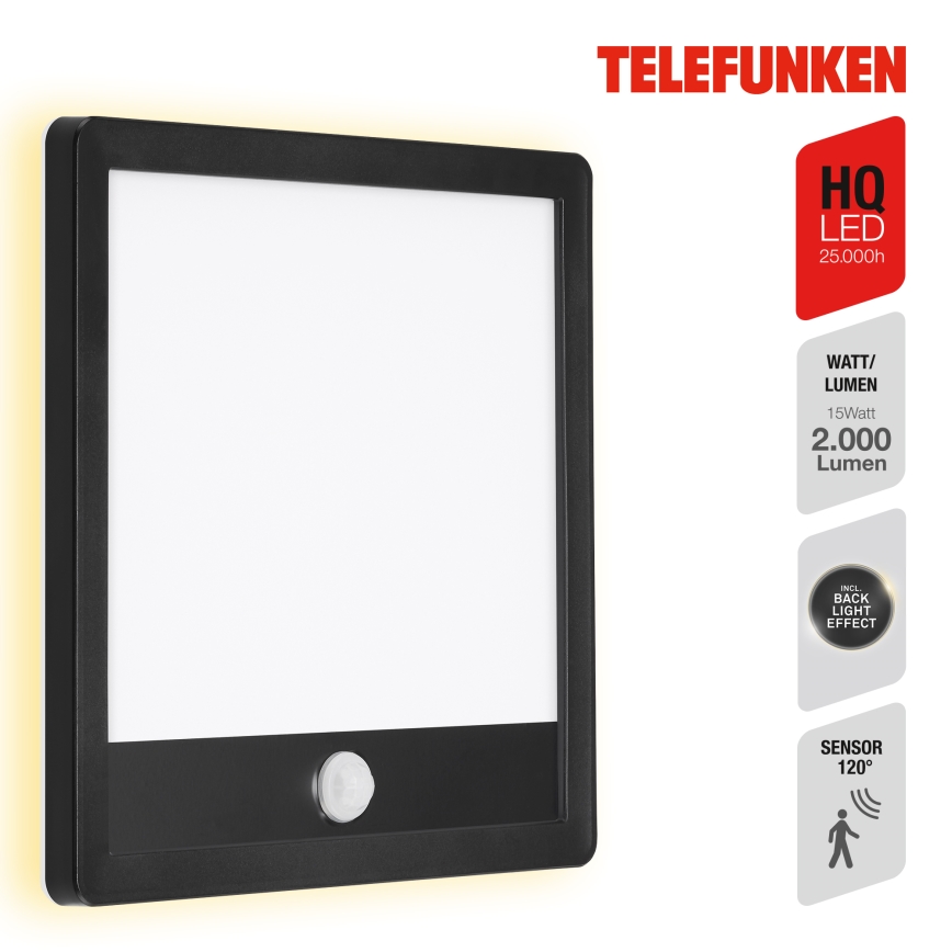 Telefunken 313805TF - LED Zunanja stenska svetilka s senzorjem LED/15W/230V IP44
