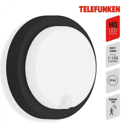 Telefunken 315305TF - LED Zunanja stenska svetilka s senzorjem LED/12W/230V IP44 črna