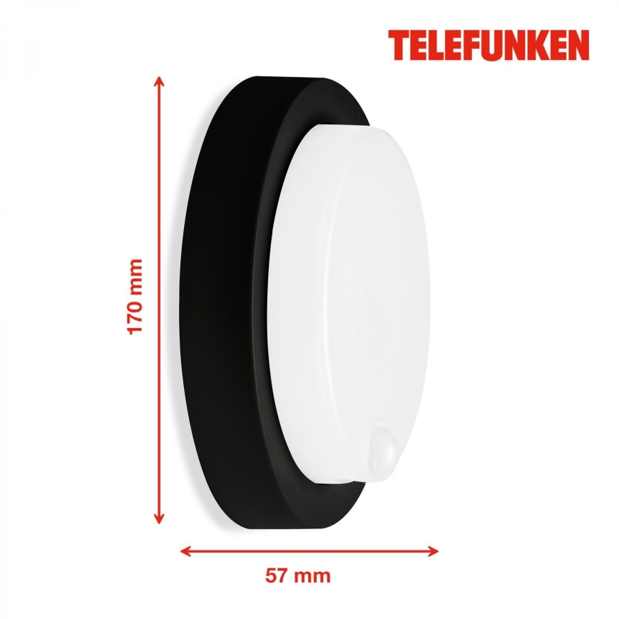Telefunken 315305TF - LED Zunanja stenska svetilka s senzorjem LED/12W/230V IP44 črna