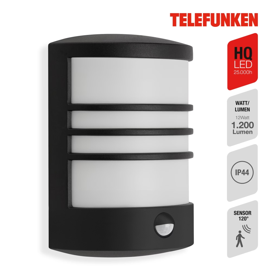 Telefunken 315505TF - LED Zunanja stenska svetilka s senzorjem LED/12W/230V IP44 črna