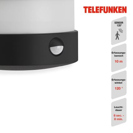 Telefunken 315505TF - LED Zunanja stenska svetilka s senzorjem LED/12W/230V IP44 črna