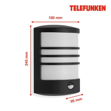 Telefunken 315505TF - LED Zunanja stenska svetilka s senzorjem LED/12W/230V IP44 črna