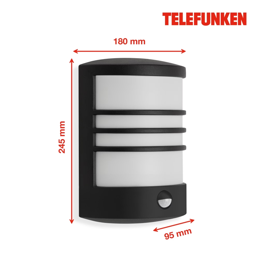 Telefunken 315505TF - LED Zunanja stenska svetilka s senzorjem LED/12W/230V IP44 črna
