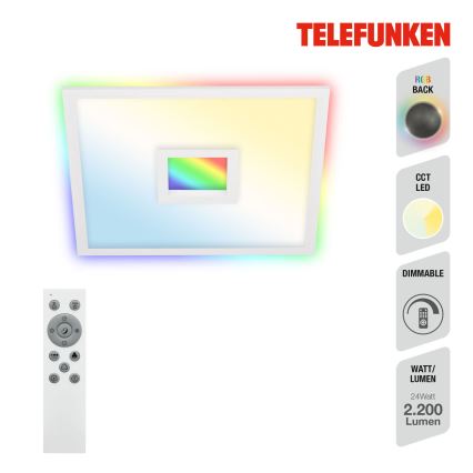 Telefunken 319406TF - RGBW Stropna svetilka z možnostjo zatemnitve LED/24W/230V 2700-6500K bela + Daljinski upravljalnik