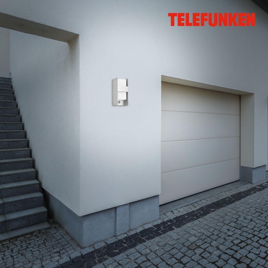 Telefunken 321104TF - Zunanja stenska svetilka s senzorjem 1xE27/12W/230V IP44 bela
