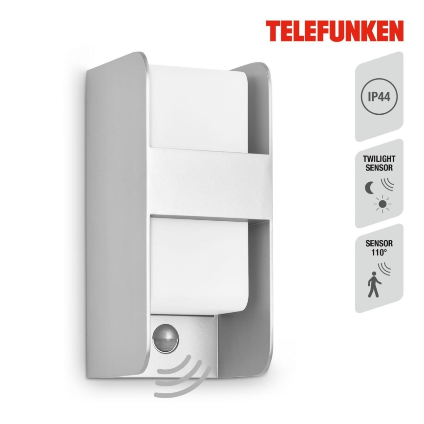 Telefunken 321104TF - Zunanja stenska svetilka s senzorjem 1xE27/12W/230V IP44 bela