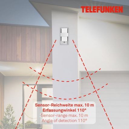 Telefunken 321104TF - Zunanja stenska svetilka s senzorjem 1xE27/12W/230V IP44 bela