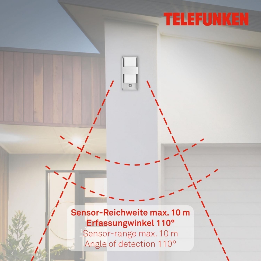 Telefunken 321104TF - Zunanja stenska svetilka s senzorjem 1xE27/12W/230V IP44 bela