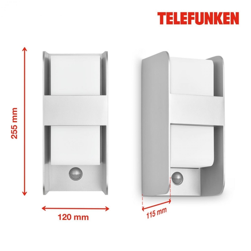 Telefunken 321104TF - Zunanja stenska svetilka s senzorjem 1xE27/12W/230V IP44 bela