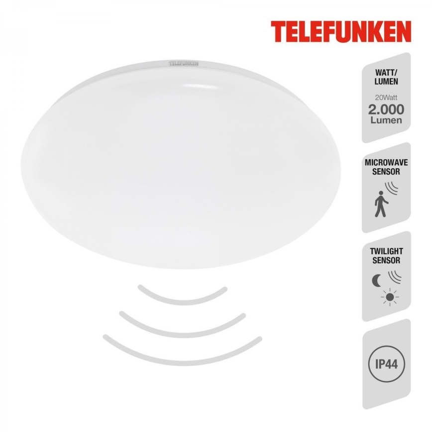 Telefunken 601306TF - LED Kopalniška stropna svetilka s senzorjem LED/20W/230V IP44 pr. 40 cm