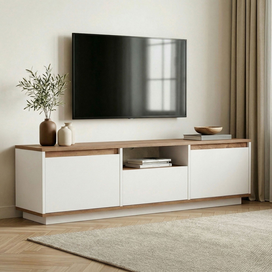 Televizijska omarica KREDE 160x30 cm bela/borovica