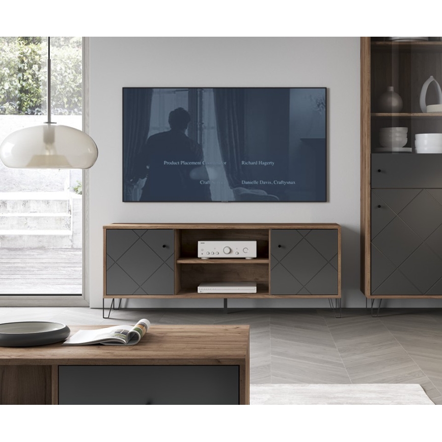 Televizijska omarica SULA, hrast craft/črna