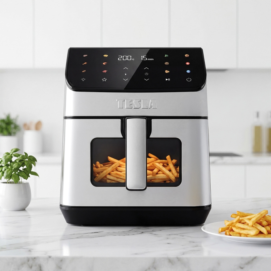 TESLA Electronics AirCook - Friteza na vroč zrak 6,5 l 2100W/230V mat krom/črna