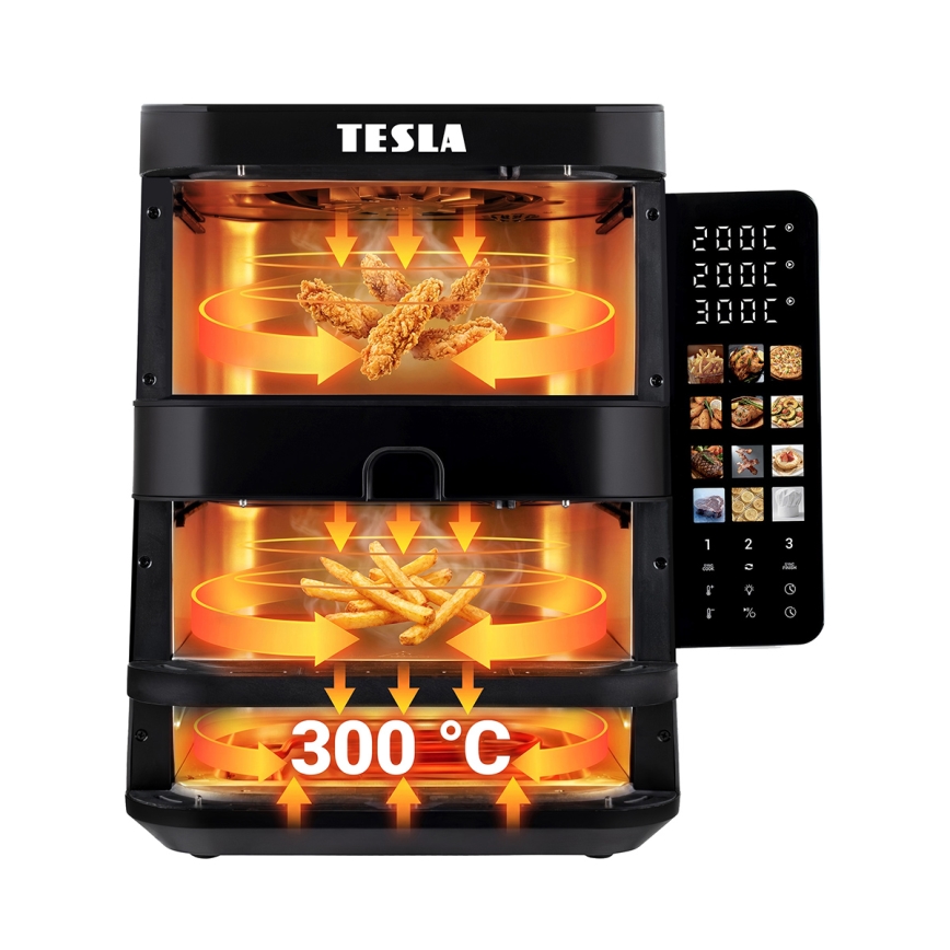 TESLA Electronics AirCook - zračna friteza s tremi conami, 14,5 l, 2800 W / 230 V, črna