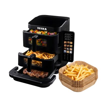 TESLA Electronics AirCook - zračna friteza s tremi conami, 14,5 l, 2800 W / 230 V, črna