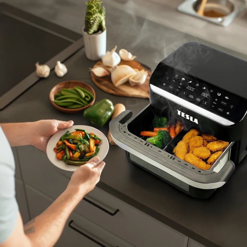 TESLA Electronics AirCook - Večnamenski dvojni digitalni cvrtnik na vroč zrak 10 l 2400W/230V