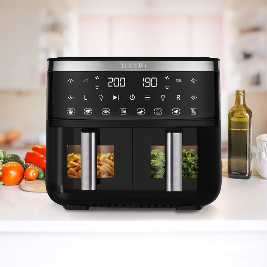 TESLA Electronics AirCook - Večnamenski dvojni digitalni cvrtnik na vroč zrak 7,6 l 2850W/230V