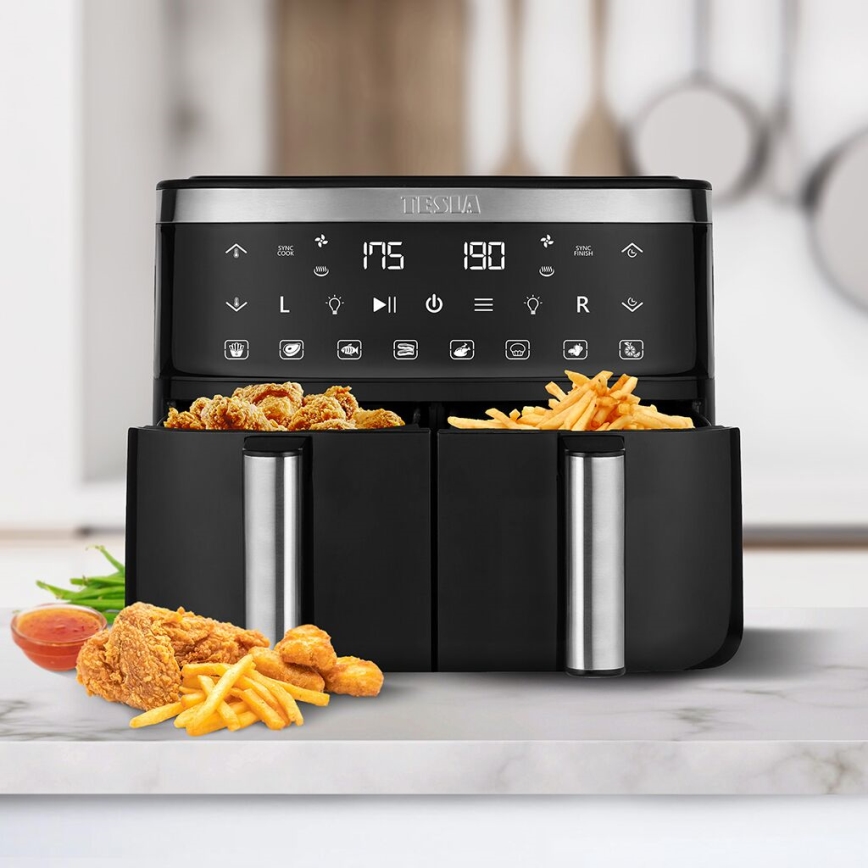 TESLA Electronics AirCook - Večnamenski dvojni digitalni cvrtnik na vroč zrak 7,6 l 2850W/230V