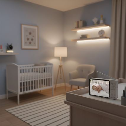 TESLA Electronics Bambino - Pametna otroška varuška z monitorjem 4 MP 2560p 5V 5000 mAh Wi-Fi Tuya siva/bela