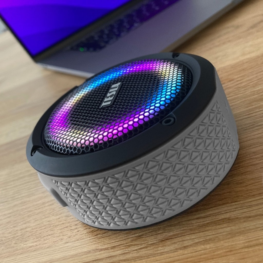 TESLA Electronics - LED RGB Brezžični zvočnik 5W/1200 mAh/3,7V IPX7 siva