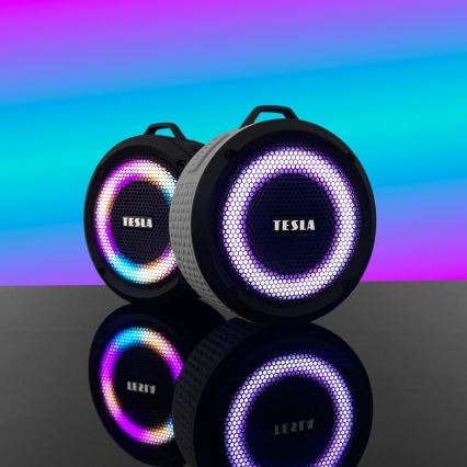 TESLA Electronics - LED RGB Brezžični zvočnik 5W/1200 mAh/3,7V IPX7 siva