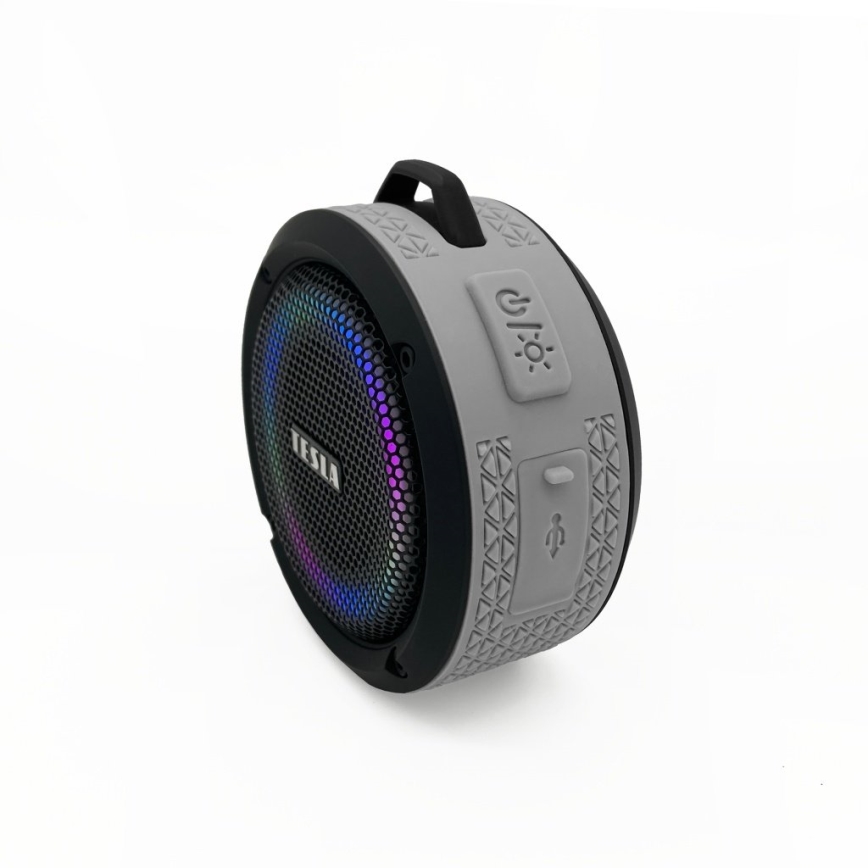 TESLA Electronics - LED RGB Brezžični zvočnik 5W/1200 mAh/3,7V IPX7 siva