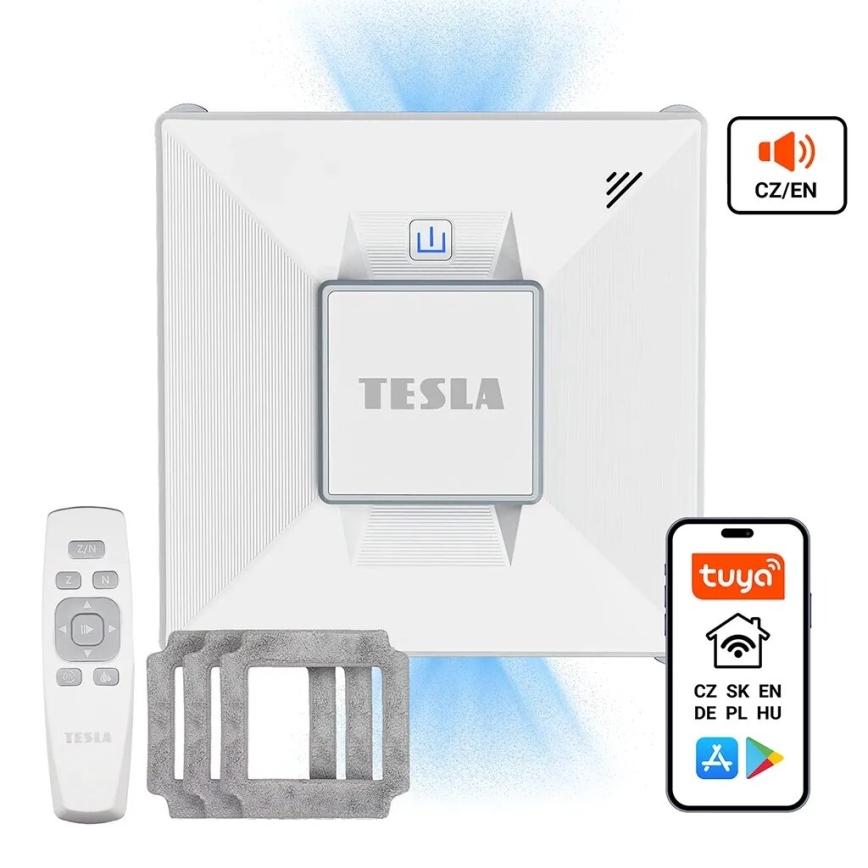 TESLA Electronics RoboStar - Pametni čistilec oken z razpršilcem vode 72W/230V/650 mAh Wi-Fi + Daljinski upravljalnik