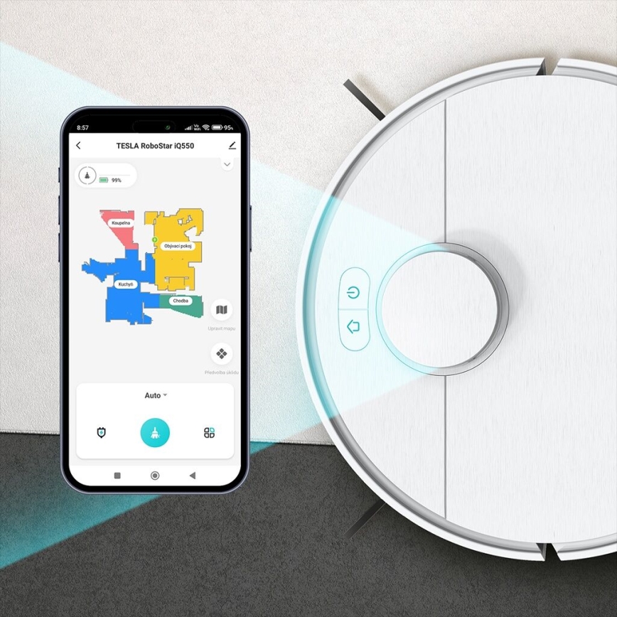 TESLA Electronics RoboStar - Pametni robotski sesalnik 2v1 2550 mAh Wi-Fi bela