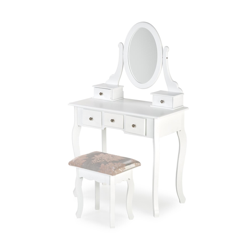 Toaletna miza SARA 80x130 cm + stolček 45x37 cm bela