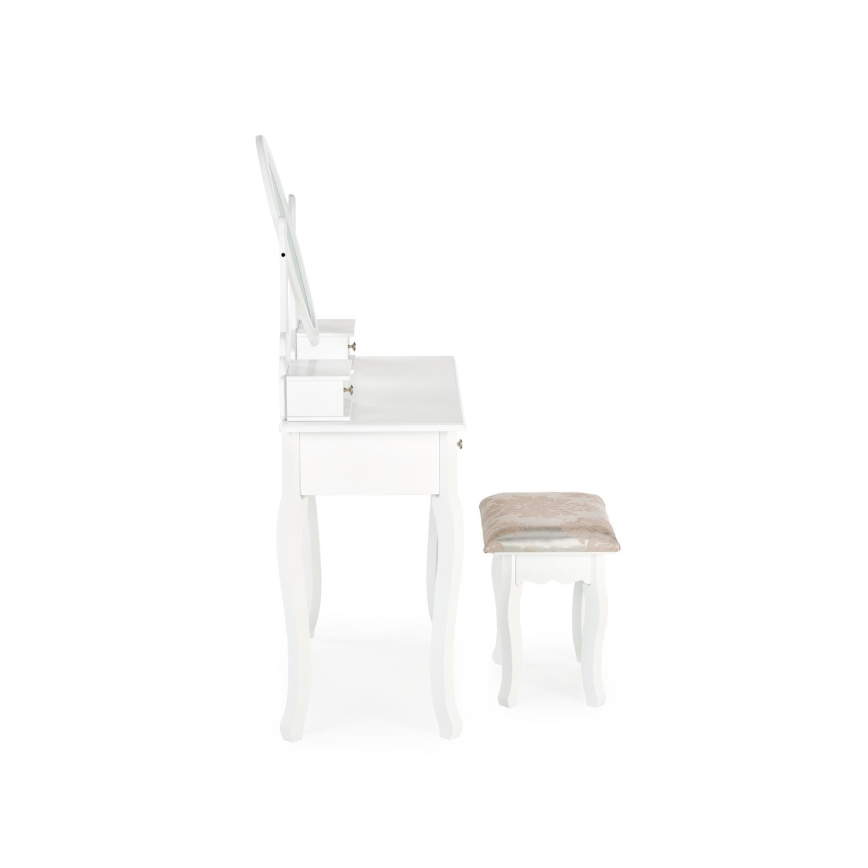 Toaletna miza SARA 80x130 cm + stolček 45x37 cm bela