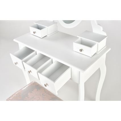 Toaletna miza SARA 80x130 cm + stolček 45x37 cm bela