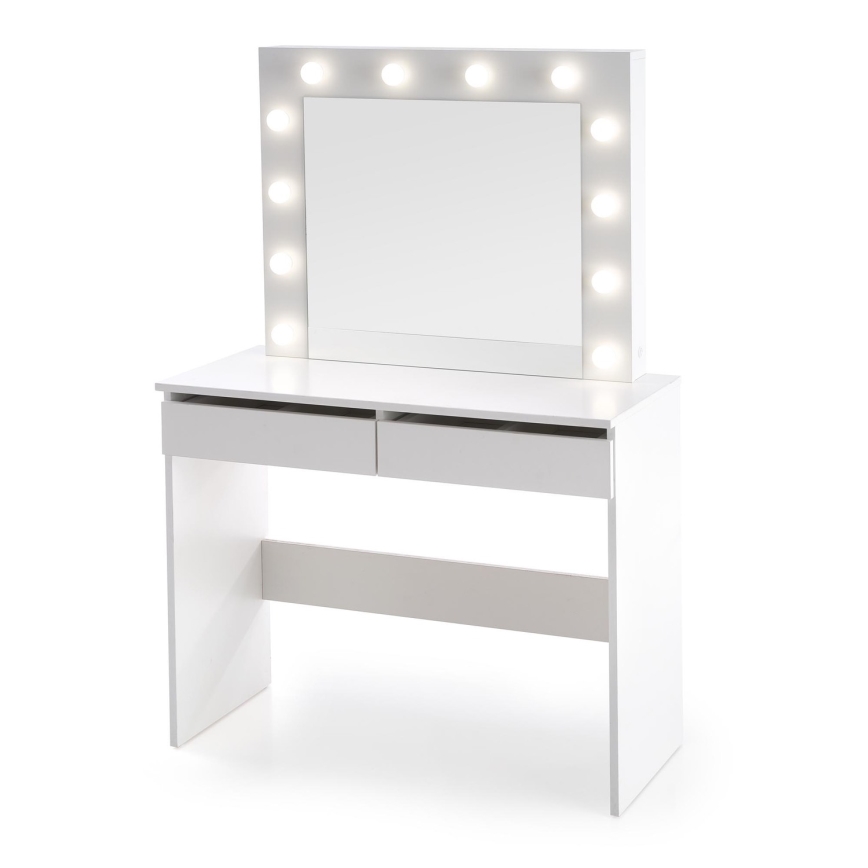 Toaletna miza z LED osvetlitvijo HOLLYWOOD 140x94 cm bela