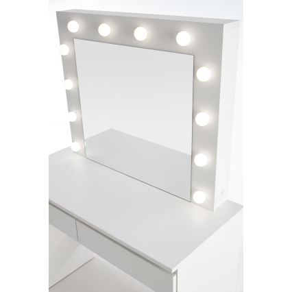 Toaletna miza z LED osvetlitvijo HOLLYWOOD 140x94 cm bela