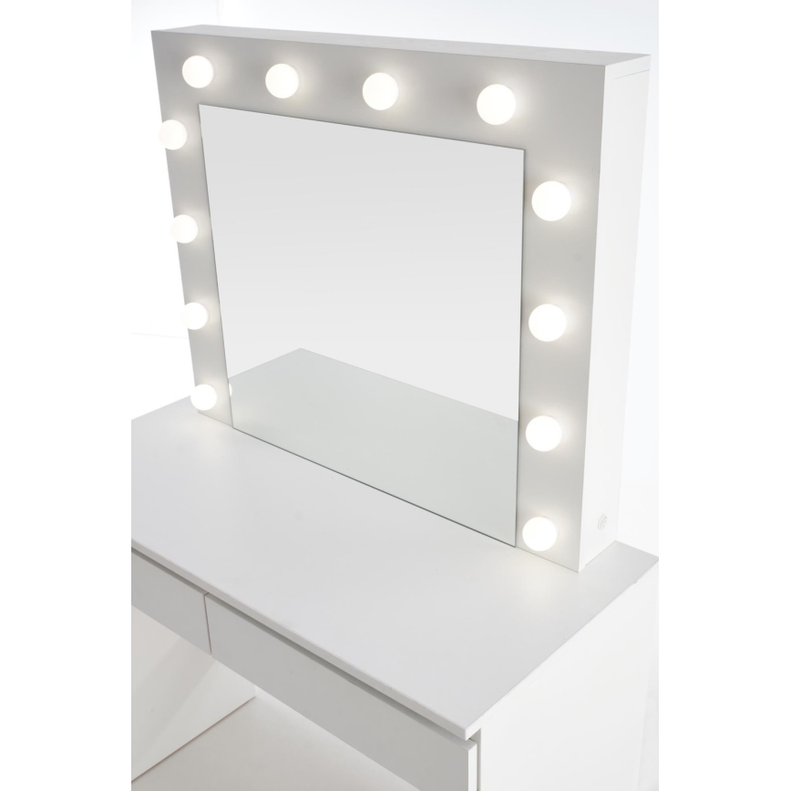 Toaletna miza z LED osvetlitvijo HOLLYWOOD 140x94 cm bela