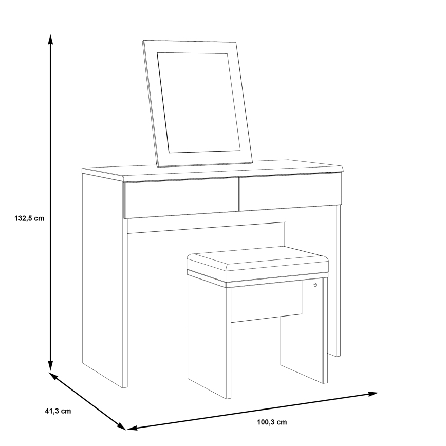 Toaletna mizica ERO + tabure rjava/črna