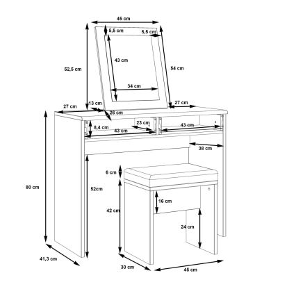 Toaletna mizica ERO + tabure rjava/črna